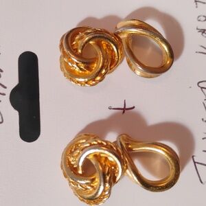 2 Pairs Gold Tone Earrings:  Love Knot & Twisted Rope
